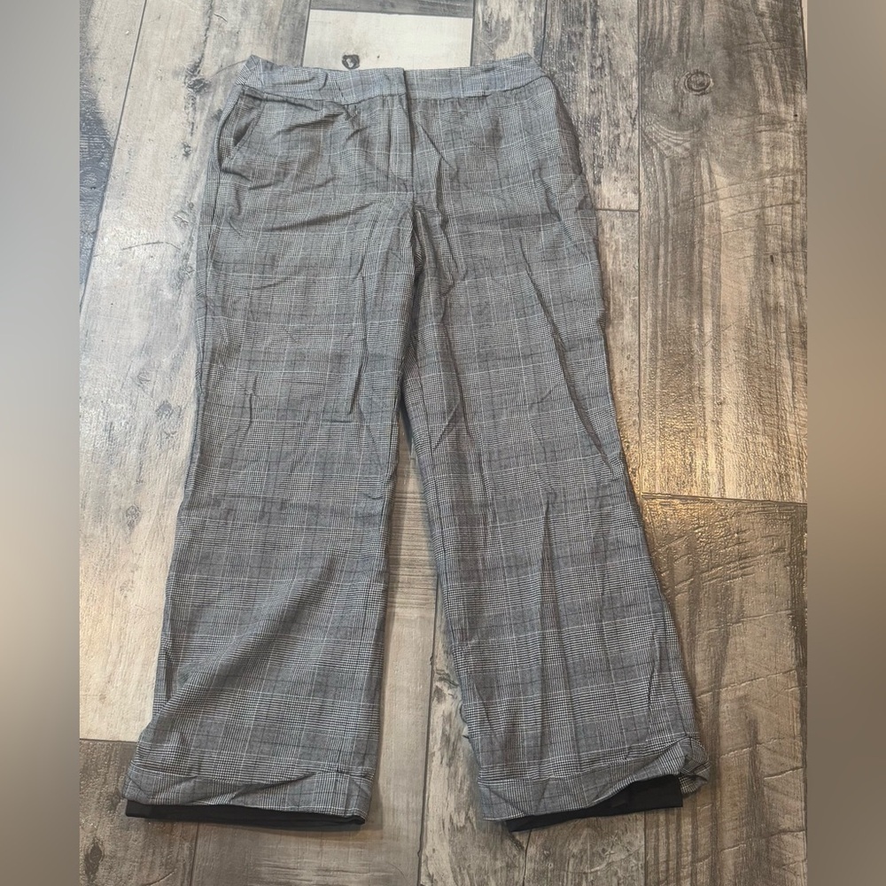 Talbots Petites Dress Pant 12 Gray Plaid Wool Fully Lined Straight Leg Women GUC